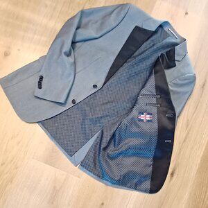 Poly/viscose/spandex suit jacket and pants.